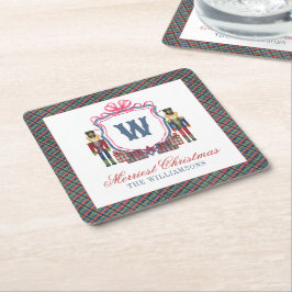 Waterverf Plaid Notenkraker Beer Monogram Wapen Kartonnen Onderzetters