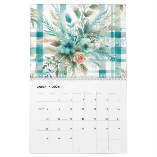Waterverf Plaid Patterns and Flowers 2025 Kalender (Mar 2026)