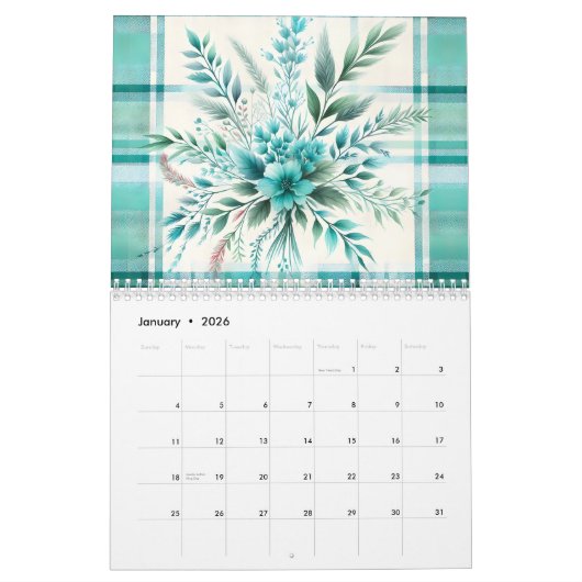 Waterverf Plaid Patterns and Flowers 2026 Kalender (Jan 2026)