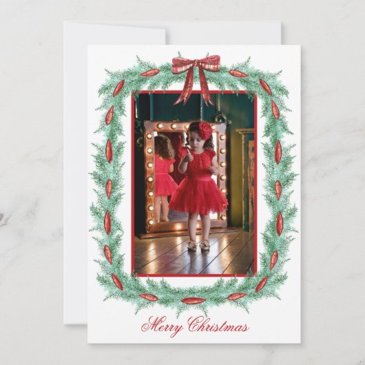 Waterverf Plaid Ribbon Garland Christmas Feestdagenkaart (Voorkant)