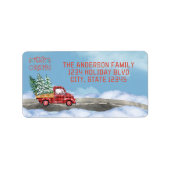 Waterverf Plaid Rode Vrachtwagen Sneeuw Vrolijk Ke Etiket (Voorkant)