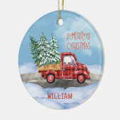 Waterverf Plaid Rode Vrachtwagen Sneeuw Vrolijk Ke Keramisch Ornament (Links)