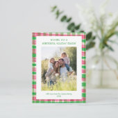 Waterverf Plaid Roze Kerst Custom 3 Foto Feestdagenkaart (Staand voorkant)