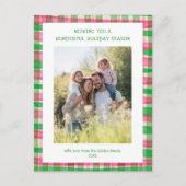 Waterverf Plaid Roze Kerst Custom 3 Foto Feestdagenkaart (Voorkant)