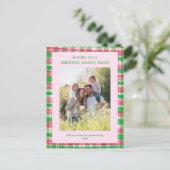 Waterverf Plaid Roze Kerst Custom 3 Foto Feestdagenkaart (Staand voorkant)