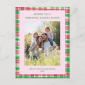 Waterverf Plaid Roze Kerst Custom 3 Foto Feestdagenkaart (Voorkant)