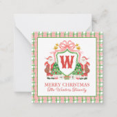 Waterverf Plaid Santa Monogram Crest Gift Notitiekaartje (Voorkant)