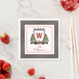 Waterverf Plaid Trui Beer Monogram Wapenschild Servet
