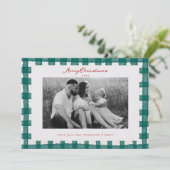 Waterverf Plaid Tweezijdige Familiefoto Kerst Feestdagenkaart (Staand voorkant)