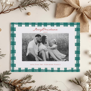 Waterverf Plaid Tweezijdige Familiefoto Kerst Feestdagenkaart