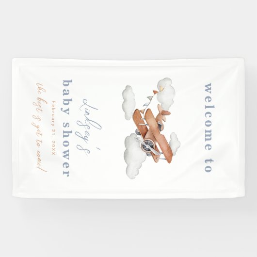 Waterverf Plane Baby shower welkomstbanner Spandoek (Horizontaal)