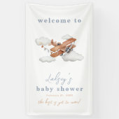 Waterverf Plane Baby shower welkomstbanner Spandoek (Verticaal)