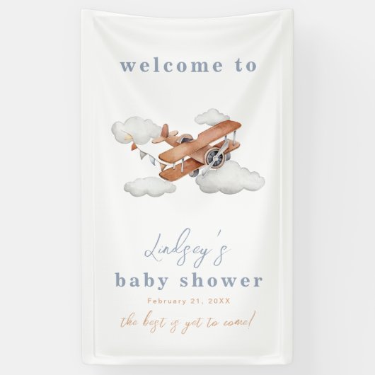 Waterverf Plane Baby shower welkomstbanner Spandoek (Verticaal)