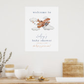 Waterverf Plane Baby shower Welkomstbord Poster (Keuken)