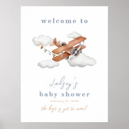 Waterverf Plane Baby shower Welkomstbord Poster