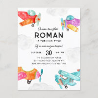 Waterverf Planes Clouds Sky Kind Vliegtuig Verjaar