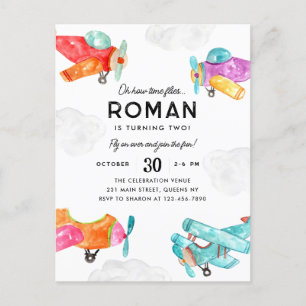 Waterverf Planes Clouds Sky Kind Vliegtuig Verjaar Briefkaart