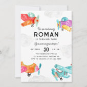 Waterverf Planes Clouds Sky Kind Vliegtuig Verjaar Kaart (Voorkant)