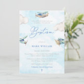 Waterverf Planes Sky Clouds Boy Baptism Party Kaart (Staand voorkant)