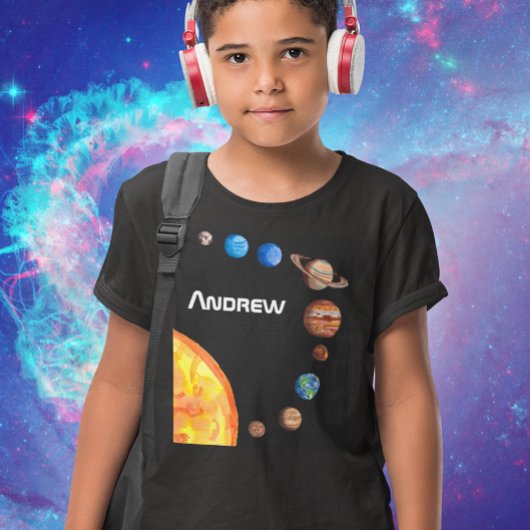 Waterverf Planeten Zon Aarde Mars Jupiter Saturnus T-shirt