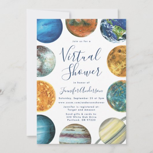 Waterverf Planets Virtual Baby shower Kaart (Voorkant)