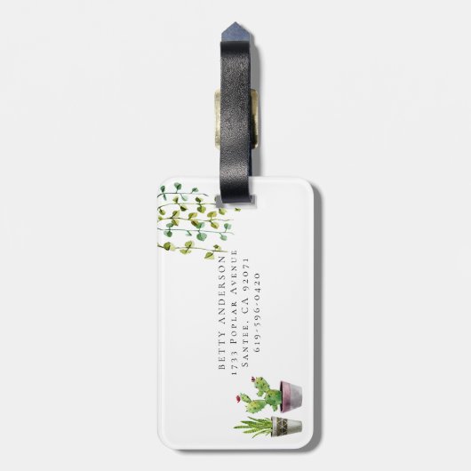 Waterverf Plant Cactus | Grafisch monogram Bagagelabel (Achterkant verticaal)