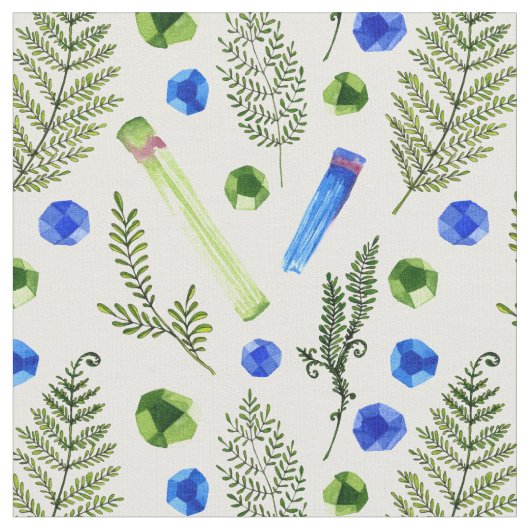 Waterverf Plant Crystal Stone Pattern Fabric Stof (Close Up)