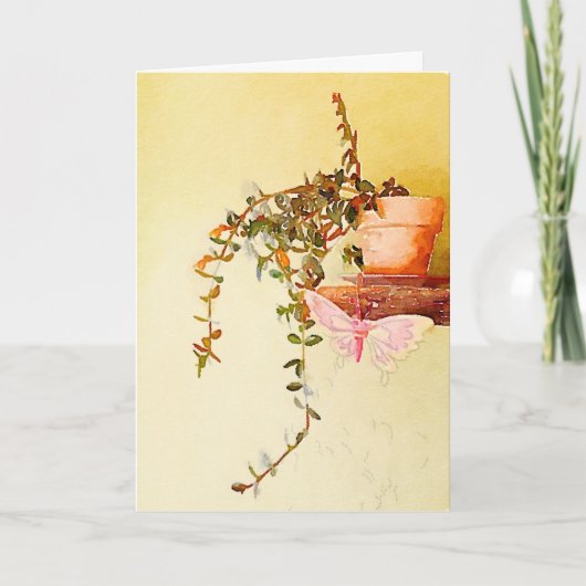 Waterverf Plant en vlinder Feestdagen Kaart (Voorkant)