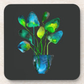 Waterverf plant groen en blauw abstract bier onderzetter (Voorkant)