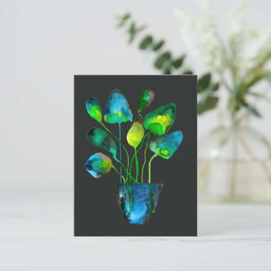 Waterverf plant groen en blauw abstract briefkaart (Staand voorkant)
