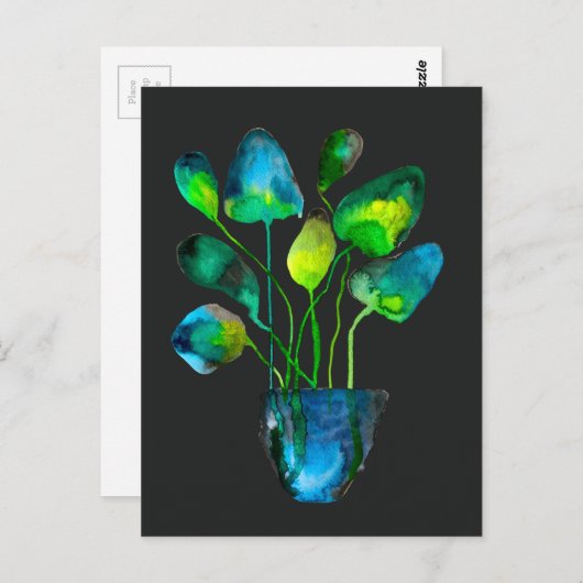 Waterverf plant groen en blauw abstract briefkaart (Voorkant / Achterkant)