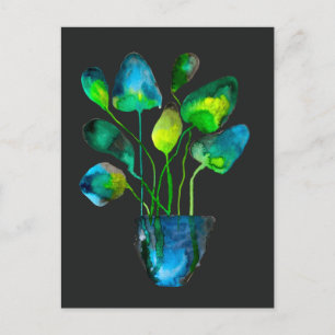 Waterverf plant groen en blauw abstract briefkaart