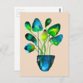 Waterverf plant groen en blauw abstract briefkaart (Voorkant / Achterkant)
