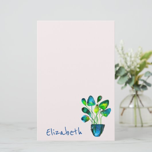 Waterverf plant groen en blauw abstract briefpapier (Staand voorkant)