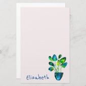 Waterverf plant groen en blauw abstract briefpapier (Voorkant / Achterkant)