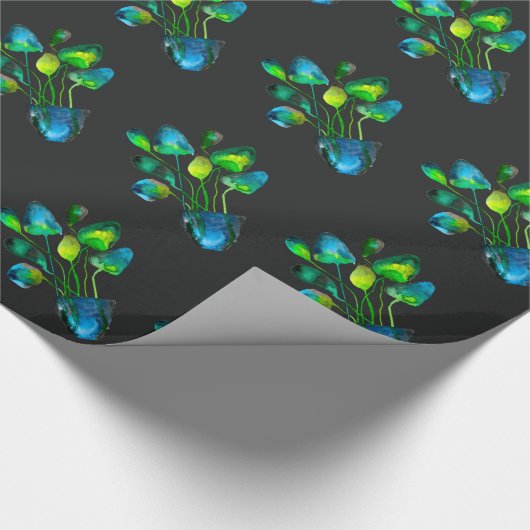 Waterverf plant groen en blauw abstract cadeaupapier (Hoek)