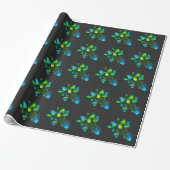 Waterverf plant groen en blauw abstract cadeaupapier (Uitgerold)