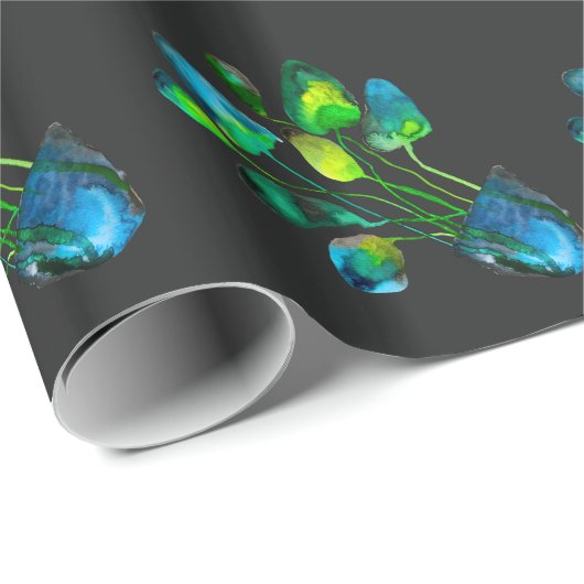 Waterverf plant groen en blauw abstract cadeaupapier (Rol Hoek)