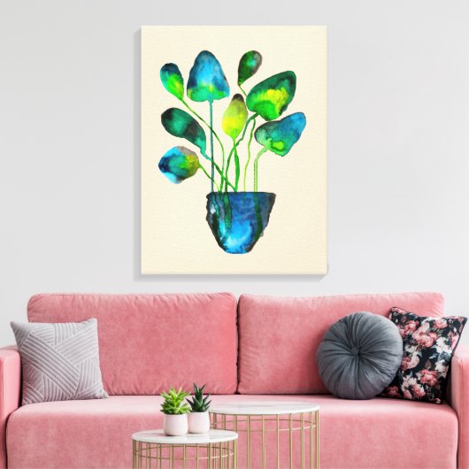 Waterverf plant groen en blauw abstract canvas afdruk (Insitu (Woonkamer))