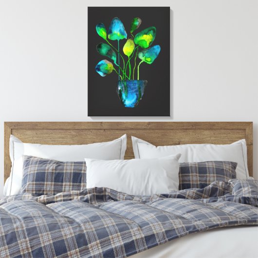 Waterverf plant groen en blauw abstract canvas afdruk (Insitu (Slaapkamer))