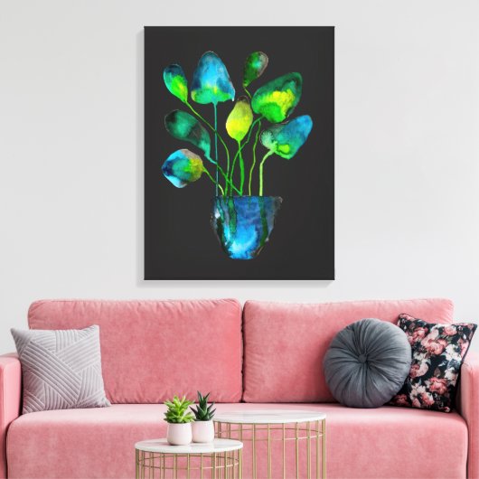 Waterverf plant groen en blauw abstract canvas afdruk (Insitu (Woonkamer))