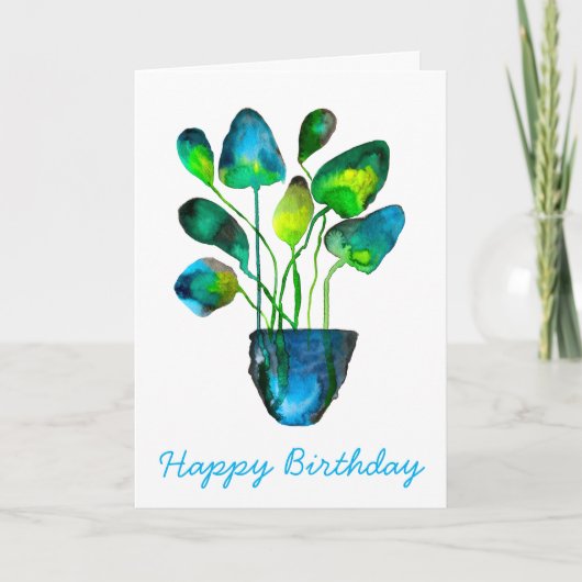 Waterverf plant groen en blauw abstract kaart (Voorkant)