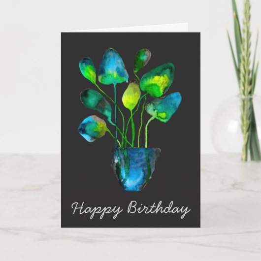 Waterverf plant groen en blauw abstract kaart (Voorkant)