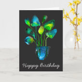 Waterverf plant groen en blauw abstract kaart (Gele Bloem)