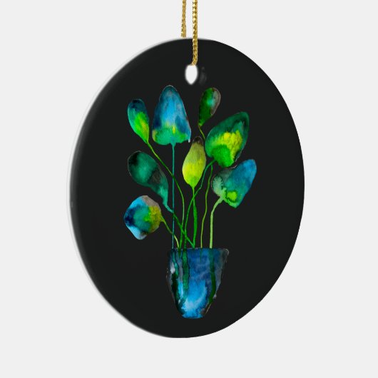 Waterverf plant groen en blauw abstract keramisch ornament (Rechts)
