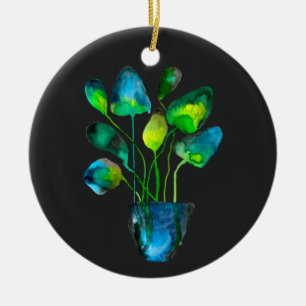 Waterverf plant groen en blauw abstract keramisch ornament