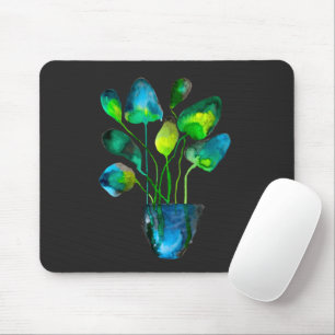 Waterverf plant groen en blauw abstract muismat
