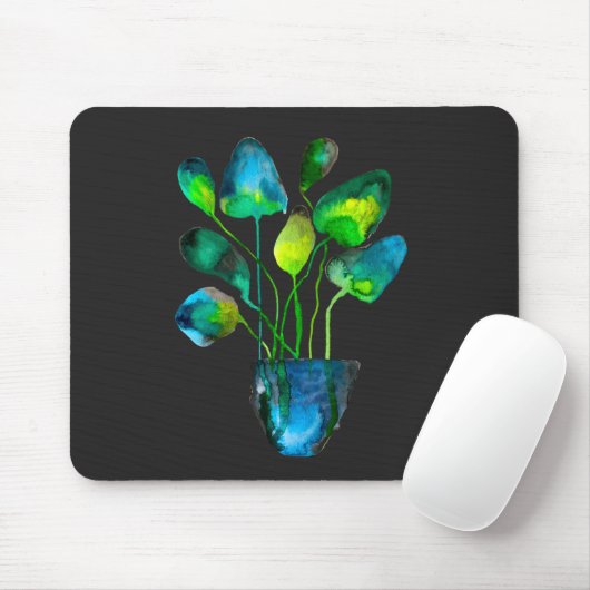 Waterverf plant groen en blauw abstract muismat (Met muis)
