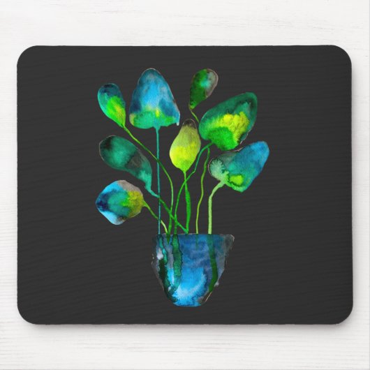Waterverf plant groen en blauw abstract muismat (Voorkant)