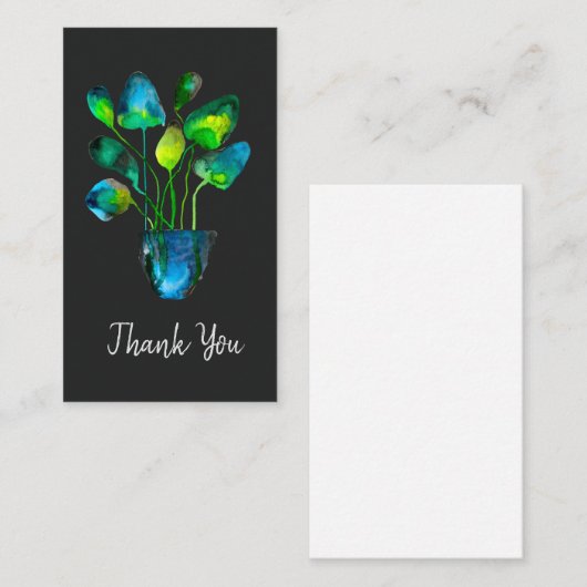 Waterverf plant groen en blauw abstract notitiekaartje (Voorkant / Achterkant)